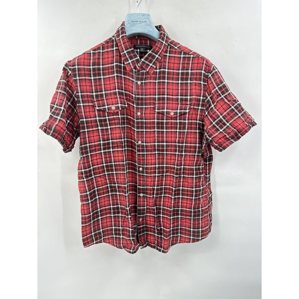 John Varvatos Red Buffalo Plaid western Pearl button-down shirt XL (A-4)